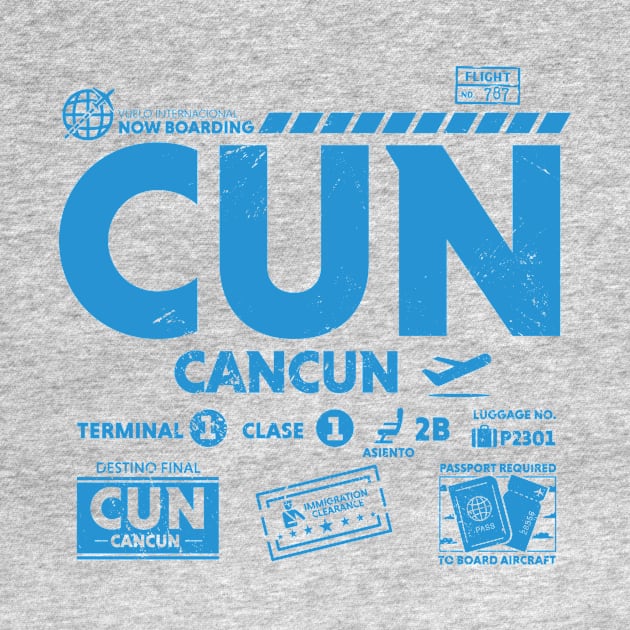 Vintage Cancun CUN Airport Code Travel Day Retro Travel Tag Mexico by Now Boarding